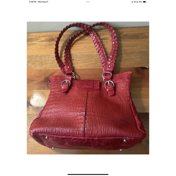 The Find Red Leather Alligator Studded Shoulder Purse Double Handles **READ** - Picture 2 of 11